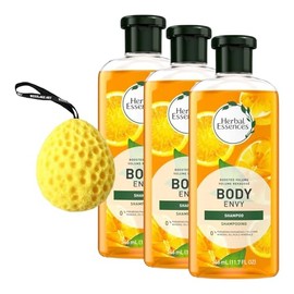 Hair Volumizing Shampoo & Citrus Body Wash, 11.7 Fl Oz, Bundled With Bath Sponge Dual-Purpose, Invigorating Citrus Scent, Naturally Inspired Ingredients [3-Pack]