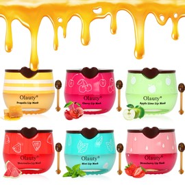 6 PCS Bee Lip Balm Honey Pot, Strawberry & Watermelon & Apple Lime & Cherry & Mint Lip Sleeping Mask Overnight, Bee Lip Balm Honey Pot Hydrating Prevention Dry and Cracked Lip Scrubs