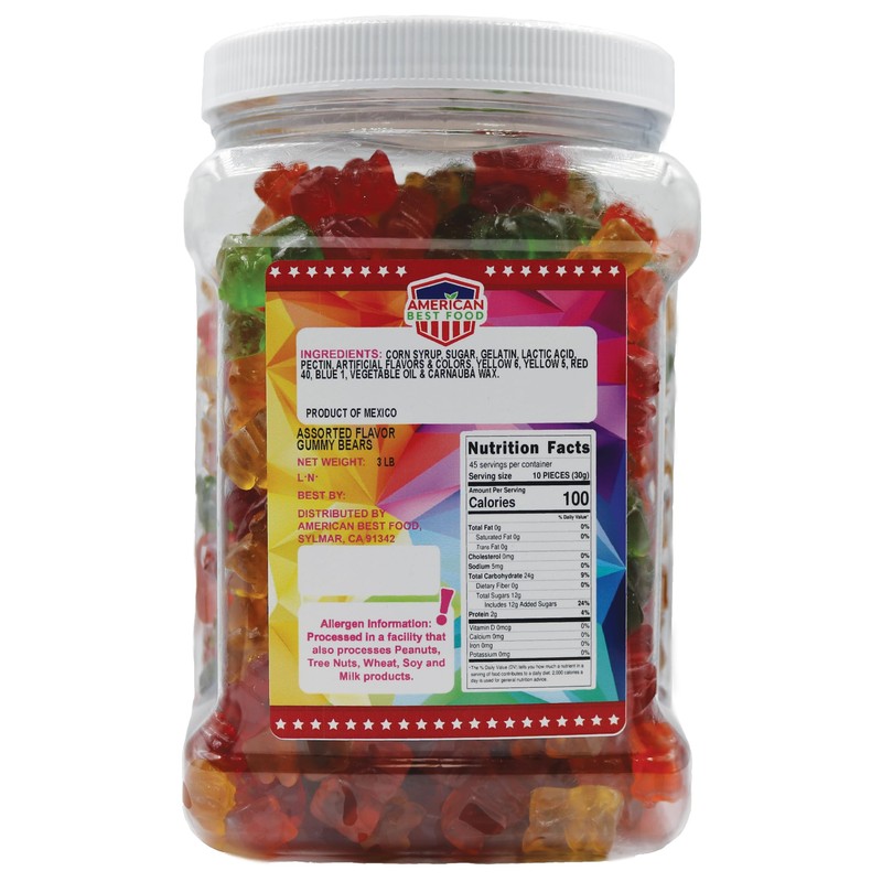 Gummy Bear 3LB In Plastic Clear Container (6 FLAVOR)