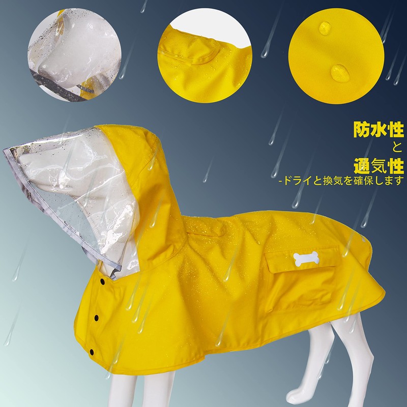 Dog Raincoat, Poncho, Rainy Season Protection, Includes Transparent Hat, Easy