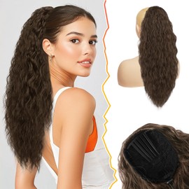 BARSDAR Comb Clip Ponytail, 22 Inch Curly Wavy Brown Hair Drawstring Ponytail Extensions for Women Synthetic Comb Clip in Pony Tails Hairpieces Fake Ponytails Daily - Brown