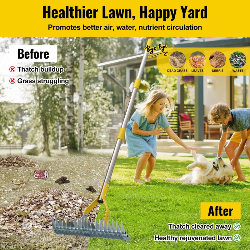 Garden Leaf Rake: Dual Function Thatching Rake for Lawn Dead