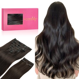 Wennalife Clip-In Human Hair Extensions, 150 g, 45 cm, 9 Pieces, Dark Brown Clip-In Hair Extensions, Remy Natural Hair Extensions, Clip Hair Extensions, Real Hair