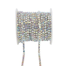 Rhinestone Close Chain Trim, 10 Meters Rhinestone Trim for Household 10 Meters for Garment Accessories Decoration(Silver Background AB Color, 3mm)