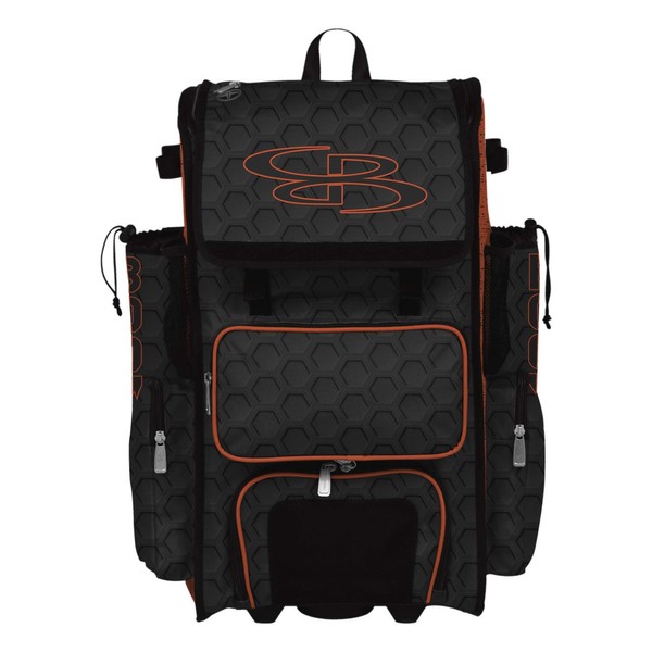 Boombah Superpack Hybrid Rolling Bat Bag - 3DHC Black/Orange - Wheeled & Backpack Version