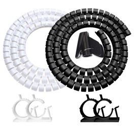 Cable Management Sleeves Desk Cord Organizer Cover Black White with 4 Adhesive Cable Clips, VIWIEU 2 PCS Cable Bundler Wire Wrap System for TV/Computer/Home Entertainment