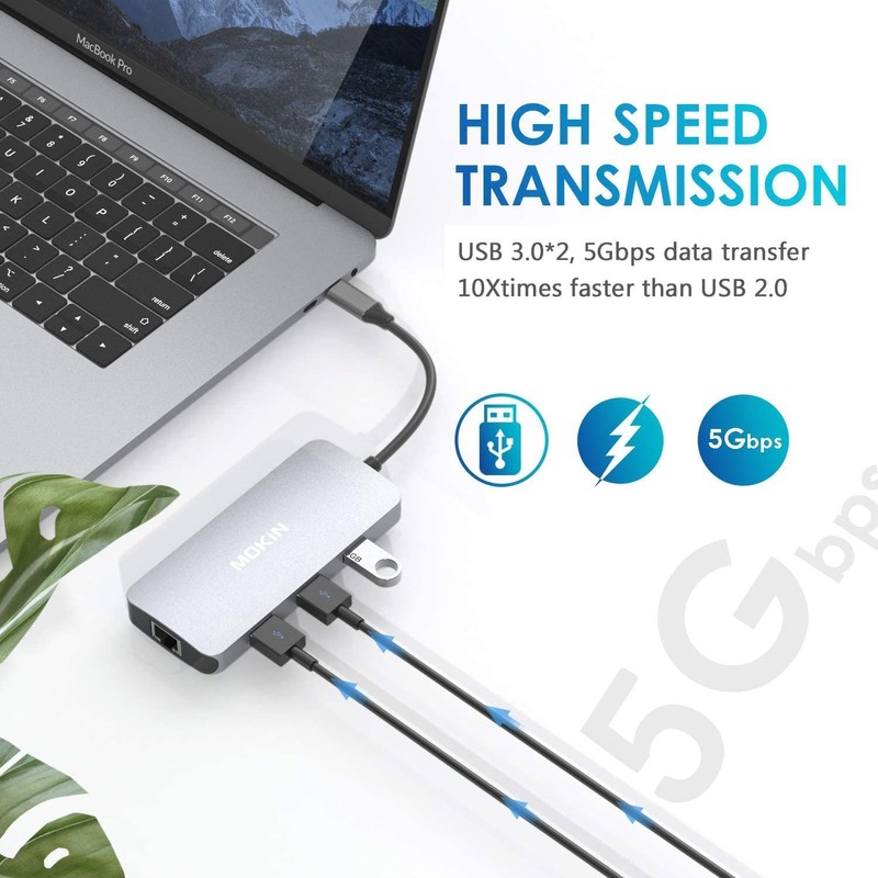 MOKiN USB C Hub Multiport Adapter for MacBook/Dell/HP, 9 IN