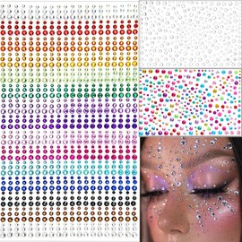 3 Sheets 1500pcs Face Hair Body Gems Self Adhesive Rhinestones for Makeup Eyes 15 Colors Rainbow Rhinestones Stickers 3mm 4mm 5mm 6mm Bling Gems Jewels Stickers for DIY
