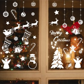 WALPLUS Christmas Window Stickers Clings Xmas Decoration Sale Clearance Reusable Double-Sided Print Decals for Glass Living Room Windows Display Home Décor All White Winterland 72 Pieces