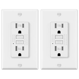 ELECTECK 2 Pack GFCI Outlets 15 Amp, Tamper Resistant (TR), Decor GFI Receptacles with LED Indicator, Ground Fault Circuit Interrupter, Decorative Wallplate Included, ETL Certified, White