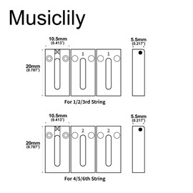 Musiclily Ultra 10.5mm Full Solid Brass Modern Style Roller Saddles for Strat Tele Style Electric Guitar Bridge, Black (Set of 6)