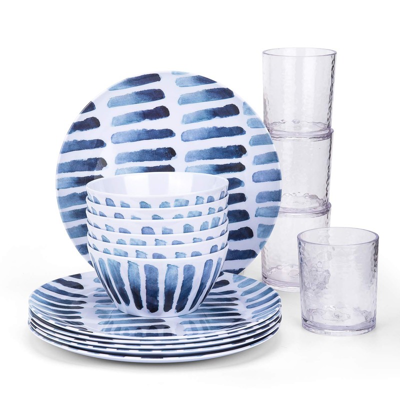 KX-WARE Blue Stripe Melamine Bowls, 6-inch 100% Melamine Cereal/Soup/Salad Bowls,