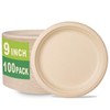 GreenWorks 100 Count 9“ Heavy-duty Compostable Plates, Unbleached Biodegradable Bagasse