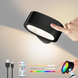 Arttty Wall Sconce, Magnetic Wall Lamp, with 360° Rotate, Wireless Sconce, 3 Color Temperatures, Wall Lights Battery Operated, Remote & Touch Control Wall Mounted Lights for Bedroom & Living Room