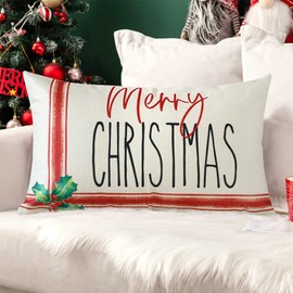 JOTOM Christmas Cushion Covers 30x50cm Red Striped Winter Merry Christmas Decorative Throw Pillow Covers Lumbar Pillowcases Xmas Cushion Case for Sofa Bed Home Farmhouse Outdoor Couch Decor (Stripe)