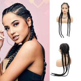 Angle Lucky 30inch Black Braided wig for Women Synthetic Lace Front Braided Wig Hand-Braided Box Braided Wig Long 360 Swiss Lace 4 Twist Braided Wig Afro Braids for Party Daily Use