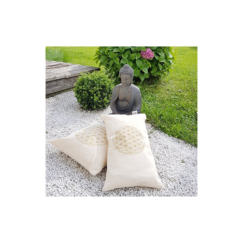 Swiss pine cushion embroidered with the flower of life size