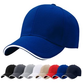 Baynetin Men Baseball Caps, 100% Cotton 6 Pannels Plain Solid Color Hat,Pre-Curved Visor with Sandwich. Adjustable Breathable Summer Sun Hat Sports Cap for Outdoor. (Blue)