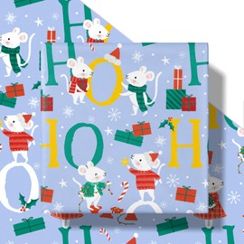 RUSPEPA Christmas Wrapping Paper Roll for Boys Girls, Mini Roll, Cute Mouse, Gift Boxes, Snowflake and HO HO Design, Blue Gift Wrap for Kids Holiday Gifts, Party, 17 Inches x 16.4 Feet