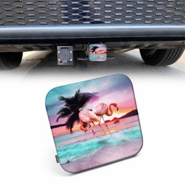 Beabes Flamingo Tow Trailer Hitch Cover Plug Insert, Tropical Flamingo Palm Tree Ocean Sunset Receiver Hitch Cover Tow Hitch Covers Compatible with Most Auto Cars Trucks for 2 Inch Receivers