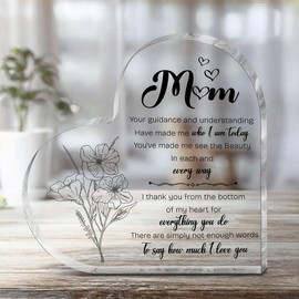 Heart Shaped Acrylic Plaque, Flower Pattern Acrylic Ornament, Mom Birthday Gift, Gift for Mom on Her Birthday Christmas Anniversary Mothers Day