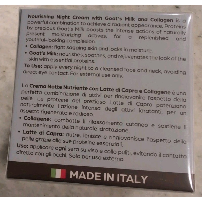 Delfanti Goat's Milk Night w/Collagen Cream Regener Moisturizer Italy- Sealed