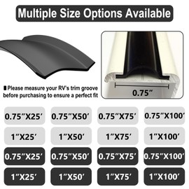 RV Trim Molding Insert 0.75'' Heavy-Duty Vinyl Trim Insert, RV Weather Stripping Exterior RV Screw Cover Trim for Use on RVs, Campers and Travel Trailers Exterior (Black, 25ft)
