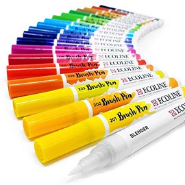 Royal Talens Ecoline Liquid Watercolour Drawing Painting Brush Pens - Set of 20 in Plastic Wallet