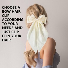Henyall 2Pcs Big Bow Hair Clips,Hair Bow with Long Tail Silky Satin,Soft Satin Silky Big Bows,Solid Color French Barrette,Women's Clip Set,Hair Accessories for Women Girls(Black + Off-White）