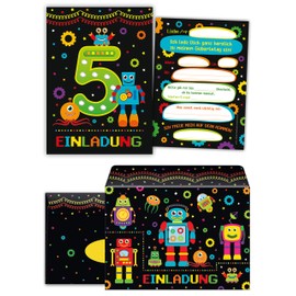 12 Invitation Cards with 12 Envelopes for 5th Children's Birthday Parties Boys Boys Robot Robot