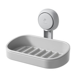 LEVERLOC Soap Dish Holder for Shower Suction Cup Wall Mounted Self Draining NO-Drilling Removable Bar Soap Sponge Holder for Bathroom Bathtub Kitchen Sink Waterproof Strong Vacuum Suction, Grey