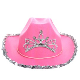 GiftExpress Light Up LED Blinking Pink Tiara Cowboy hat - ADULT SIZE
