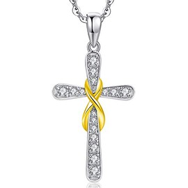Infinity Cross Necklace Womens Gold Cross Infinity Necklace 925 Sterling Silver Infinity Cross Necklace,Cross With Infinity Necklace for Women White Gold Silver Cross Necklace Gold Cross and Infinity Necklace for Women