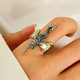 Xduargs Boho Flying Dragon Finger Ring Vintage Soaring Dragon Wrap Open Ring Gold Dragon Open Knuckle Ring Punk Adjustable Stacking Ring Jewelry for Women