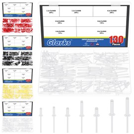 Glarks 130pcs 7 Sizes White Aluminum Blind Rivets, Aluminum Grip Steel Mandrel Pop Rivet, Pop Rivets Assortment Kit, Large Flange Rivets for Metal, Furniture, Automotive