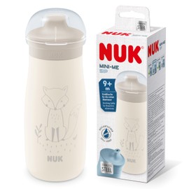 NUK Mini-Me Sip Toddler Cup | 9+ Months | 300 ml | Stainless Steel Water Bottle for Kids | Leak-Proof Toughened Spout | Shatter-Proof | Beige Fox