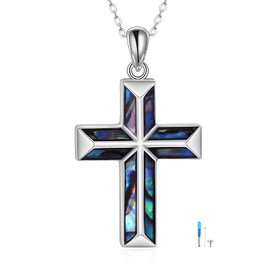 ONEFINITY Cross Urn Necklaces for Ashes 925 Sterling Silver Cross Pendant Ash Chain Memorial Cremation Ash Jewellery for Men and Women, Sterling Silver, Simulated Abalone