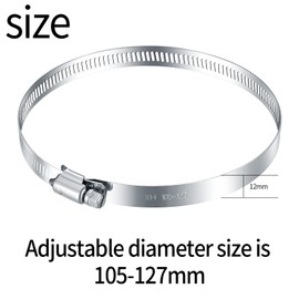 6 Pcs Hose Clamps Set, Adjustable 105-127mm Range Hose Clips, 304 Stainless Steel Hose Pipe Tube Screws Clips Clamps Assortment Kit for Water Gas Pipe Automotive Hose Tube