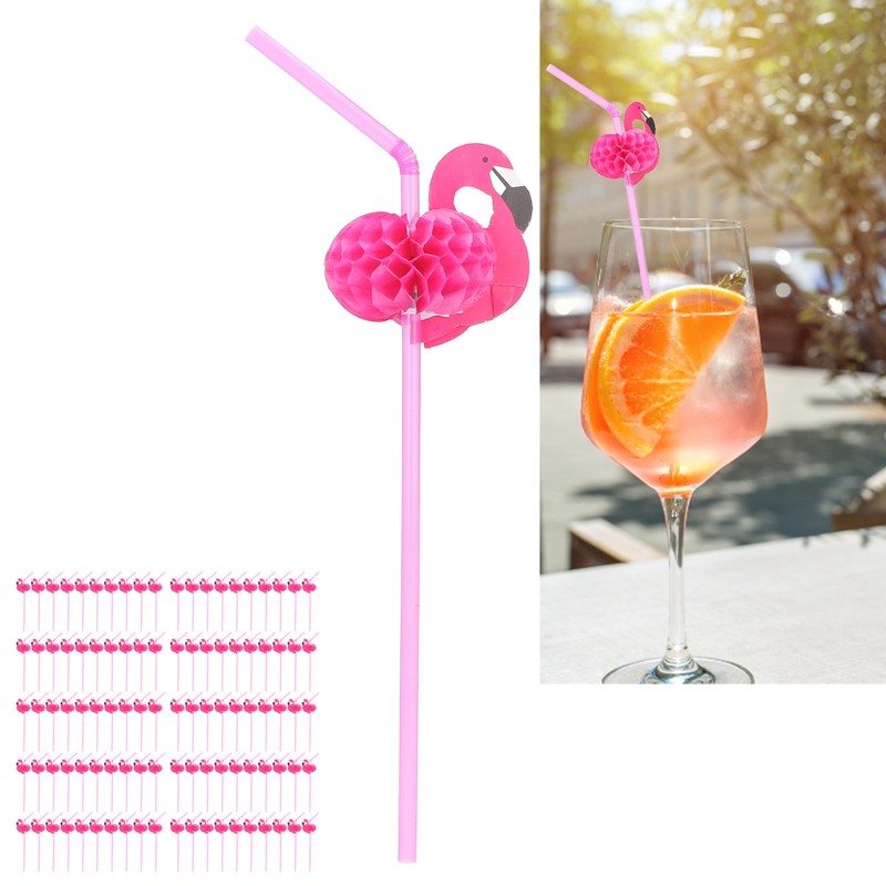 100Pcs Flamingo Drinking Straws Cute Pattern Environmentally Friendly Bendable Cocktail