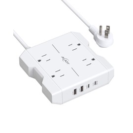 Power Strip with USB C, Aijoy Flat Plug Extension Cord with 4 Widely Spaced Outlets, 2 USB Ports, 1 PD Port, Small Charging Station for Home, Office, and Travel