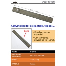 camping moon CAMPINGMOON Canvas Pole Pile Driver Case Carrying Bag Tripod Stand Storage Case D-240B