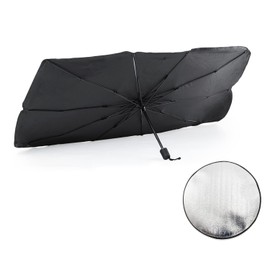 Car Sun Shade Front + Steering Wheel Cover Folding Sun Shade for Car with UV Protection Front Windscreen Suitable for Most Cars, SUVs, Trucks, 140 x 78 cm