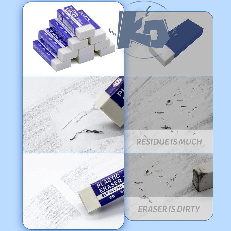 EULANT Pencil Erasers 10 Pieces, White 2B Rubbers Erasers for