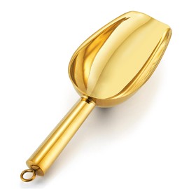 E-far Gold Stainless Steel Scoop 6 Ounce, Utility Metal Ice Scooper for Kitchen Freezer Bar Wedding Party, Multipurpose Small Scoop for Sugar/Flour/Pet Food/Bean/Popcorn/Dry Goods, Dishwasher Safe