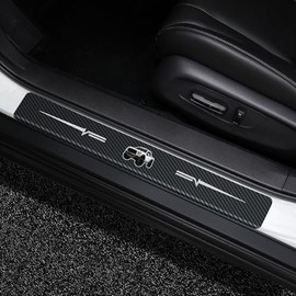 DEWILLO 4Pcs Door Sill Protector Reflective 4D Carbon Fiber Sticker Decoration Door Entry Guard Sill Scuff Plate Stickers Accessories Compatible with Ford F150 (White)