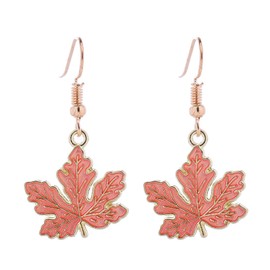 Fall Maple Leaf Earrings for Women Unique Dainty Colorful Red Autumn Tree Leaves Plant Enamel Geometric Lightweight Dangle Drop Earrings for Thanksgiving Christmas Party Holiday Jewelry Gifts (Pink leaf earring)