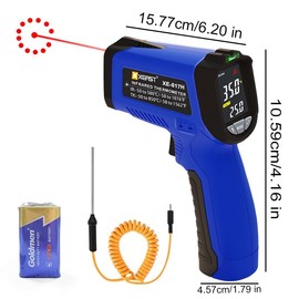 Infrared Thermometer with K-Probe -50°C ~ 580°C IR Temperature Meter Non-Contact Digital Laser Thermometer with Adjustable Emissivity