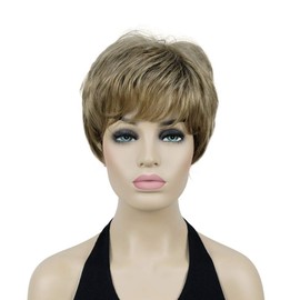 Lydell Short Straight Fluffy Full Synthetic Wigs with Bangs for Women Girls Golden