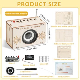 Radio Kit, Experiments for Children from 8, Speaker Kit, DIY Kits Wooden Radio, Electronic Building Kit, Wooden Construction Kit, Children's Experiment Box, STEM Toy Gifts from 8-12 Years Boys