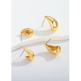 LILIE&WHITE Gold Teardrop Earrings Set, Hypoallergenic & Tarnish-Resistant, 14K Gold-Plated Jewellery for Women, 2 Pairs in Sleek Waterdrop and Curved Designs, Gift for Birthdays, Special Occasions